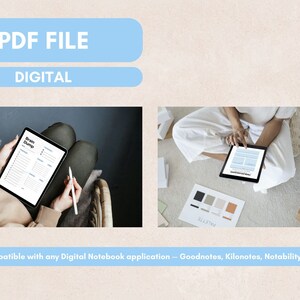 May include: A digital planner with the text "Brain Dump" on the screen. The planner is open on a tablet and is being used by a person. The image is a digital product and is compatible with Goodnotes, Kilonotes, Notability, and other digital notebook applications.