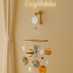 Handmade Astronaut Baby Mobile, Felt Planets Crib Decor, Galaxy Nursery Mobile, Space Cot Mobile for Boys and Girls