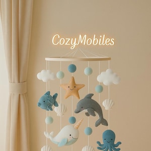 Ozean Thema Baby Mobile - Filz Meerestiere Krippe Mobile - Nautische Kinderzimmer Dekoration - Handgemacht unter dem Meer Mobile für Baby Jungen oder Mädchen