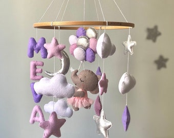 Elephant Mobile, Handmade felt mobile, baby crib mobile, baby mobile boy, baby mobile girl, crib mobile, Baby Shower Gift nursery decor