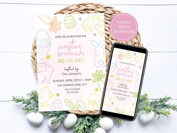 Editable Easter Invitation. Digital Download. Easter Brunch Invite. Easter Egg Hunt Invitation.