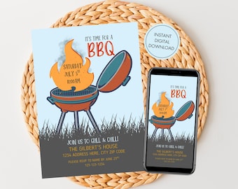 Editable BBQ Invitation. Digital Download. Backyard BBQ Invitation. Cookout Invite. Grill and Chill.