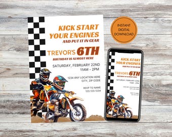 Editable Motocross Birthday Invitation, Digital Download, Dirt Bike Birthday Invitation, Kids Moto Birthday Invite