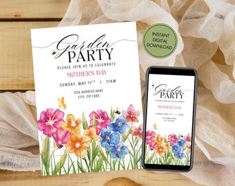 Editable Garden Party Invitation. Digital Download. Mother's Day Garden Party Invite. Garden Birthday Invitation.