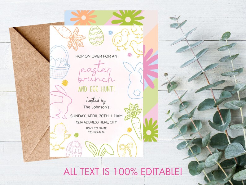 Editable Easter Invitation. Digital Download. Easter Brunch Invite. Easter Egg Hunt Invitation. image 3