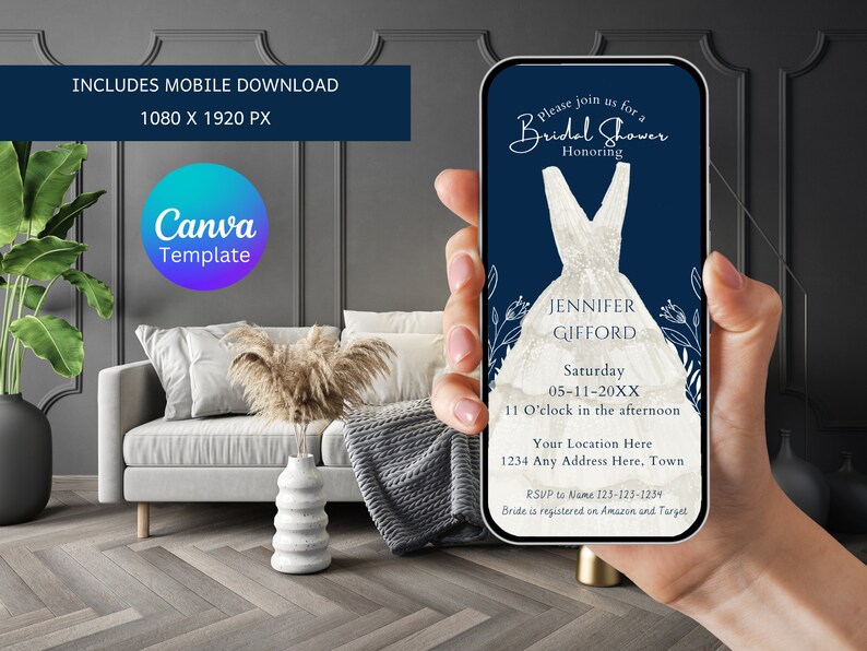 Editable Bridal Shower Invitation. Digital Download. Elegant Blue