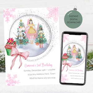 Editable Nutcracker Fairy Birthday Invitation. Digital Download. Winter Sugar Plum Fairy Birthday Invite. Nutcracker Ballet Invite.