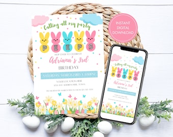 Editable Peeps Birthday Invitation. Digital Download. Easter Peeps Birthday Invitation.