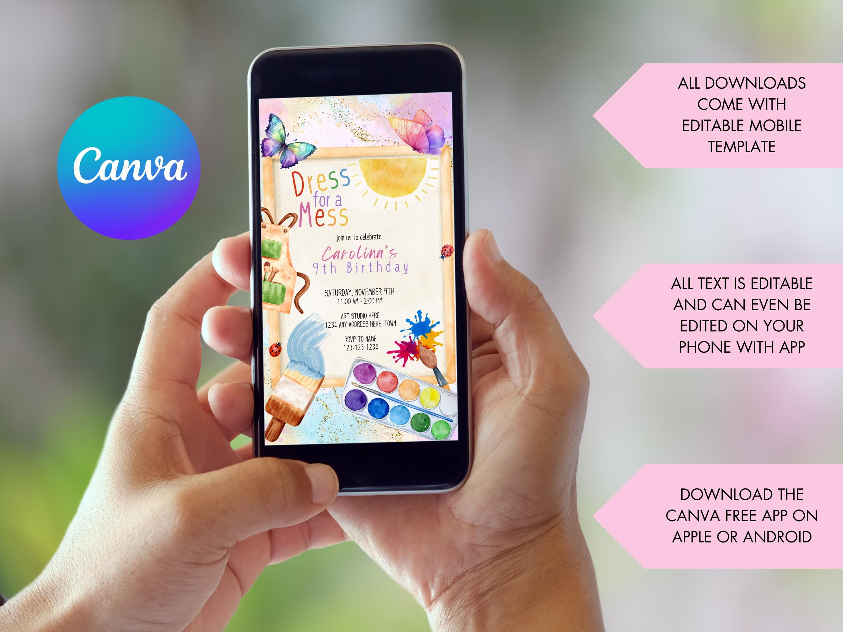 Editable Art Birthday Invitation. Digital Download. Dress for a Mess ...