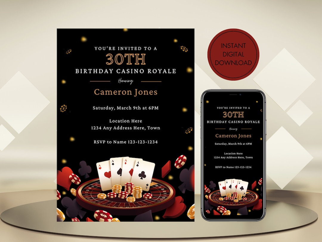 Editable Casino Royale Birthday Invitation. Digital Download. Poker