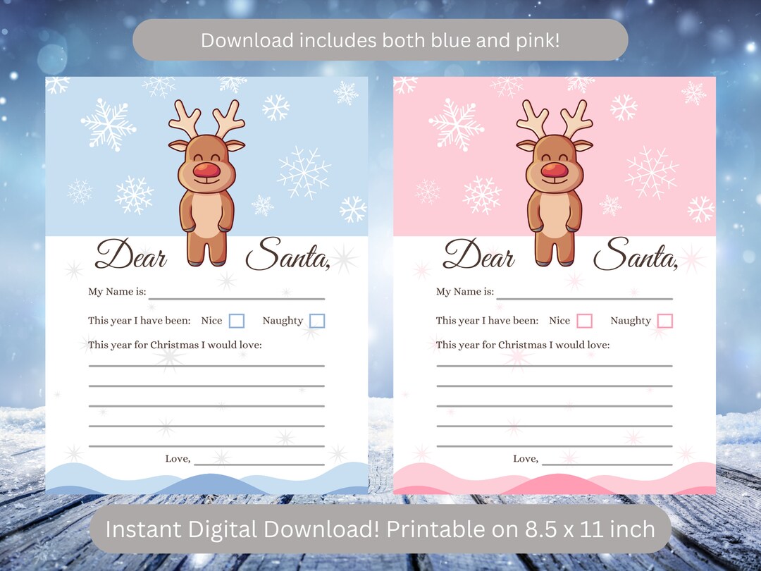 Printable Reindeer Santa Letter. Digital Download. Pink or - Etsy