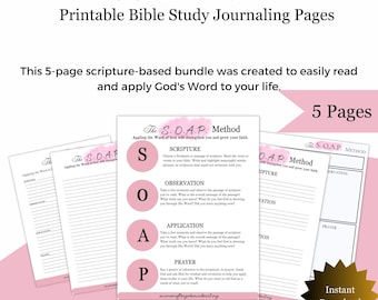 S.O.A.P. Study Method Guide and Bible Study Worksheets |Printable Bible Study |S.O.A.P.  Printable Bible Study | 5-Page Instant Dowload