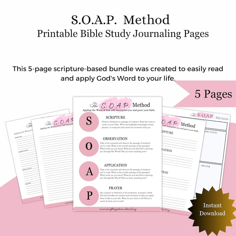 S.O.A.P. Study Method Guide and Bible Study Worksheets printable Bible