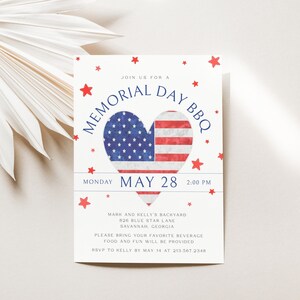 Memorial Day BBQ Invitation Editable, Summer Kickoff Party Invite, Memorial Day Cookout, Backyard Barbeque Invite, Red White and Blue LLP81