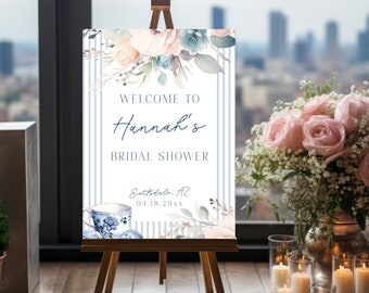 Tea Party Welcome Sign Template, Welcome Sign Bridal Tea Editable, Bridal Shower Sign Tea Party, Spring Floral Tea, Instant Download, LLP61