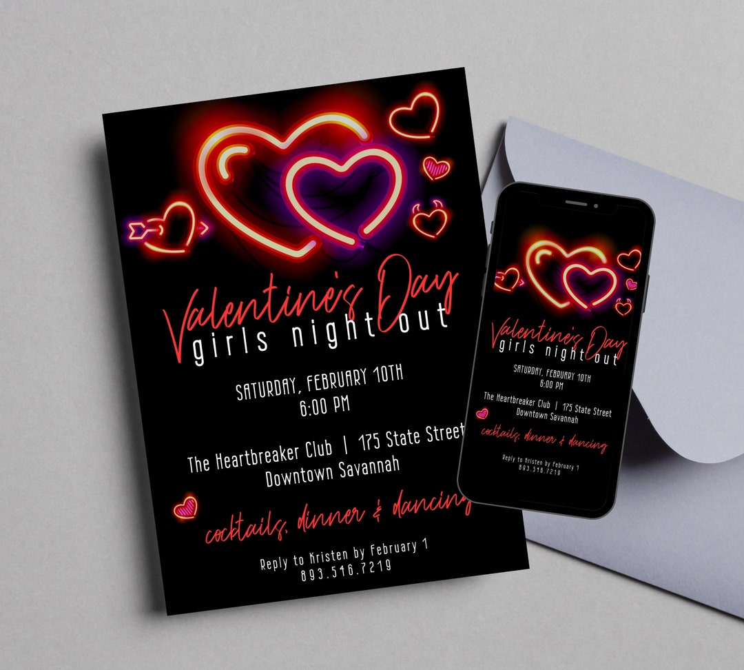 Digital Valentines Day Girls Night Invite, Printable Valentines Day ...
