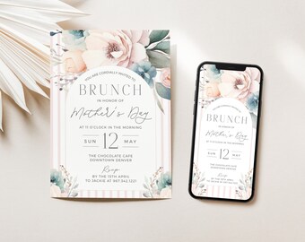 Mother's Day Brunch Invitation Template, Floral Brunch Invite Printable, Mother's Day Celebration Invite, Mother Daughter Brunch, LP58
