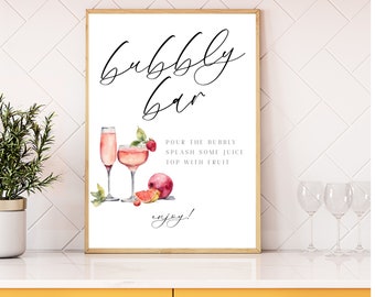 Bubbly Bar Sign, Mimosa Bar Sign Template, Bridal Shower Drink Sign, Instant Download, Wedding Cocktail Sign, Editable Drink Sign, LLP24