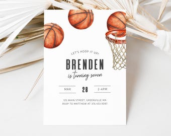 Basketball Birthday Invitation Template, Sports Invite Digital, Boy Birthday Party Instant Download, Basketball Party Editable Invite LLP216