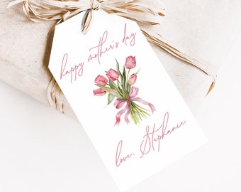 Plantilla imprimible para etiqueta de regalo del Día de la Madre, etiqueta de regalo con rosas rosas, descarga instantánea de etiqueta para el Día de la Madre, etiqueta de regalo floral rosa editable, LLP74