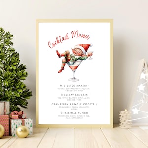Tipsy Elf Christmas Cocktail Menu Sign Template, Holiday Party Bar Printable, Cocktail Bar Xmas, Christmas Party Martini Spirits LLP152