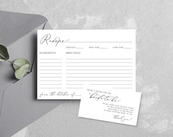 Receptkaartsjabloon, recept voor de bruid als kaarten afdrukbaar, minimalistische uitnodiging vrijgezellenfeest invoegen direct downloaden, LLP18
