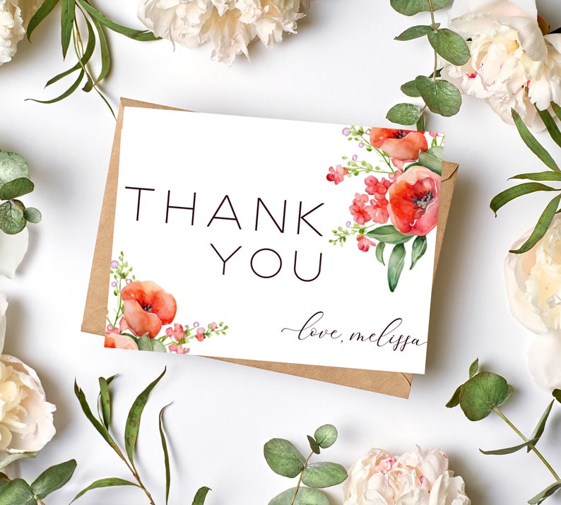 Thank You Card Bridal Shower, Floral Bridal Shower, Instant Download