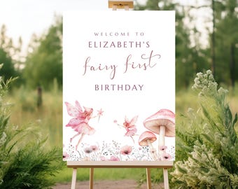 Fairy First Birthday Welcome Sign, Fairy Theme Party Decor, First Birthday Welcome Sign Editable, Girl First Birthday Party Printable LLP129