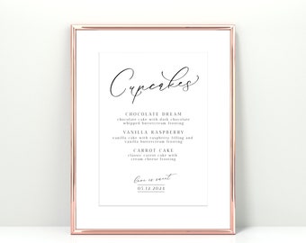 Cupcake-Menü-Schild, bearbeitbare Hochzeit Cupcake-Schild-Vorlage, minimalistisches Cupcake-Schild, Cupcake-Bar-Schild, Brautparty-Dessert-Schild, LLP18