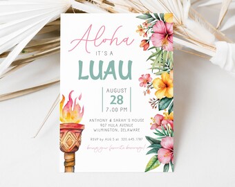 Aloha Party Invitation, Luau Invitation Hawaiian Party Template, Tropical Party Invite, Hawaiian Luau Editable Invite, Tiki Party, LLP133