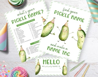 Pickle Name Game Printable With Name Tags, Pickle Party Theme Game, Big Dill Birthday Party, Pickle Game Kids Adults Instant Download LLP204