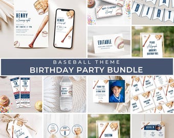 Baseball Birthday Template Bundle, Editable Baseball Theme Decor, Baseball Party Printable Templates, Party Signs Little Rookie, LLP217