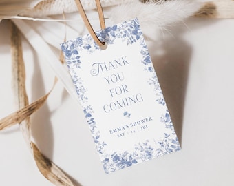 Gift Tag Bridal Shower Blue Toile, Blue Toile Shower Favor Tag, Baby Shower Gift Tag Chinoiserie Blue, Toile De Jouy Shower Tag, LLP108