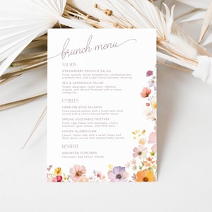 Wildflower Brunch Menu, Ladies Lunch Menu, Mauve Menu Editable, Brunch Menu Mother&#39;s Day, Garden Party Menu Wildflower, Spring Menu, LLP232