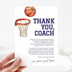 Tarjeta de agradecimiento al entrenador de baloncesto, tarjeta de agradecimiento al entrenador, tarjeta de agradecimiento al entrenador, tarjeta de regalo de baloncesto al final de la temporada, agradecimiento editable, LLP214