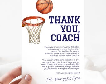 Basketball Coach Thank You, Coach Appreciation Card, Coach Thank You, End Of Season Coach Gift Basketball Card, Editable Thank You, LLP214