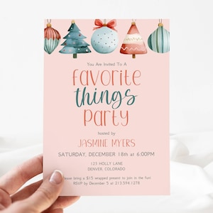 Christmas Favorite Things Party Invite, Favorite Things Invite, Holiday Party Template, Christmas Gift Exchange Editable Digital, LLP177