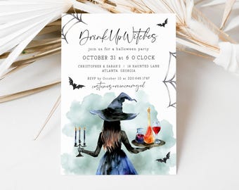 Drink Up Witches Halloween Party Invite Template, Halloween Costume Party Invite Witch, Adult Halloween Cocktails Digital Editable, LLP134