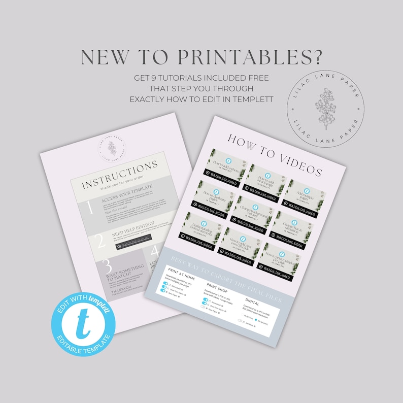Puede incluir: Una plantilla imprimible con instrucciones sobre c&oacute;mo acceder y editar la plantilla en Templett. La plantilla incluye una lista de v&iacute;deos explicativos e instrucciones sobre c&oacute;mo exportar el archivo final. La plantilla est&aacute; dise&ntilde;ada con un esquema de color azul claro y blanco y presenta un dise&ntilde;o floral.
