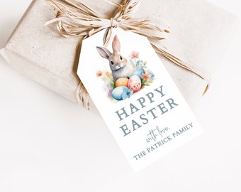 Easter Bunny Gift Tag Printable Editable, Happy Easter Tag Instant Download, Personalized Easter Tag, Easter Basket Tag, Easter Tag, LLP57