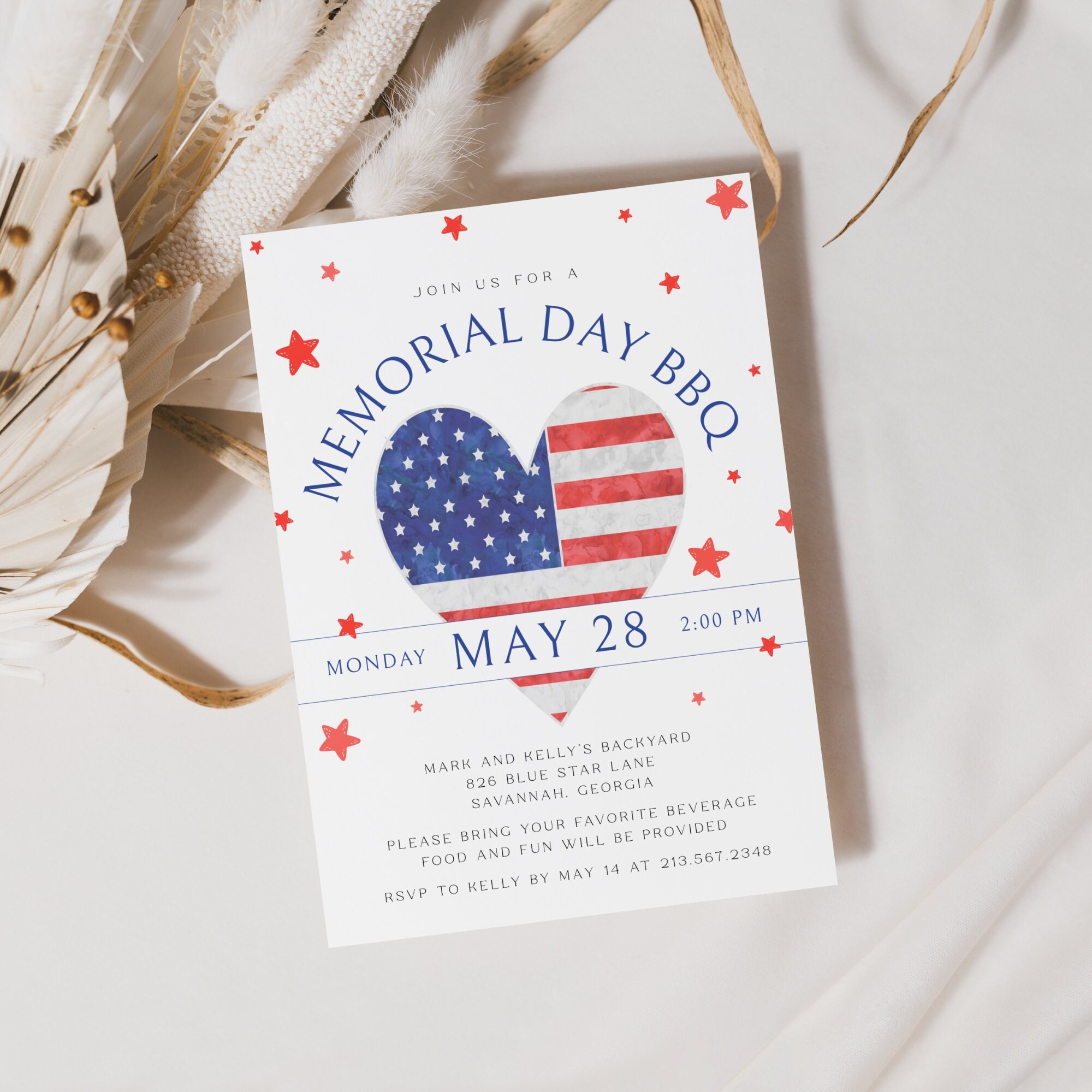 Memorial Day BBQ Invitation Editable, Summer Kickoff Party Invite ...