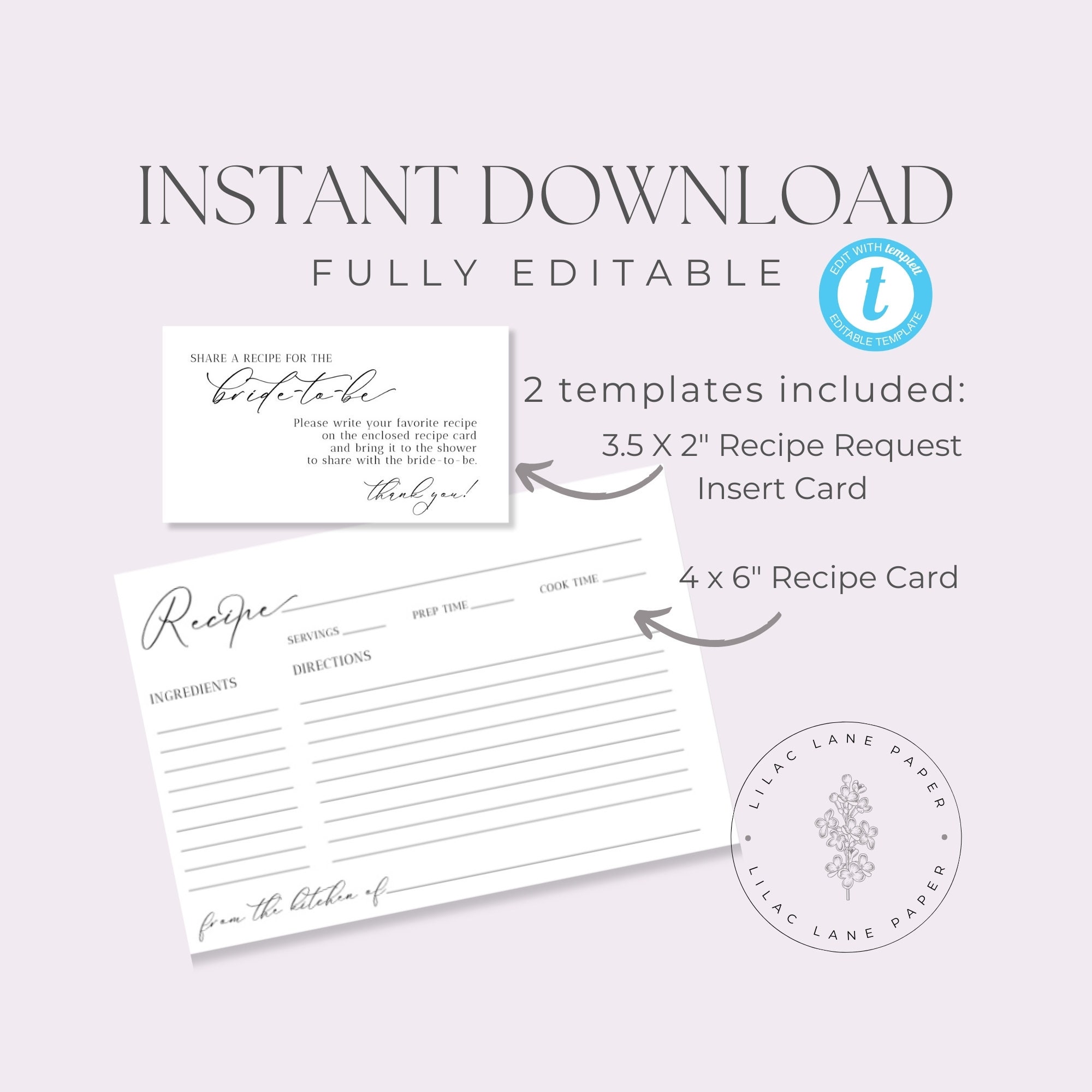 Recipe Card Template, Recipe for the Bride to Be Cards Printable ...