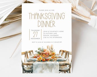 Thanksgiving Invite Template, Cottagecore Invite Thanksgiving Digital, Editable Thanksgiving Dinner Invite, Thanksgiving Party Invite LLP142