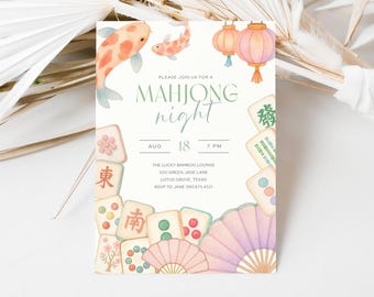 Mahjong Party Invitation: Game Night Party Invite, Printable Mahjong Night Invitation, Digital Editable Template, LLP261