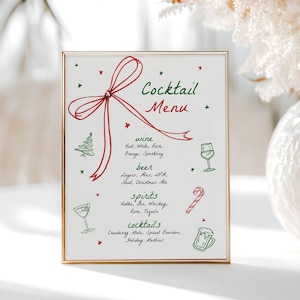 Doodle Christmas Cocktail Menu Template, Holiday Drinks Menu Sign, Christmas Bar Sign Menu Editable, Xmas Party Menu Printable, LLP255