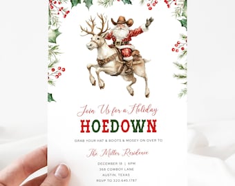 Western Holiday Party, Holiday Hoedown Invite Template, Cowboy Christmas Party Invite Digital, Country Christmas Cowboy Santa Rustic, LLP162