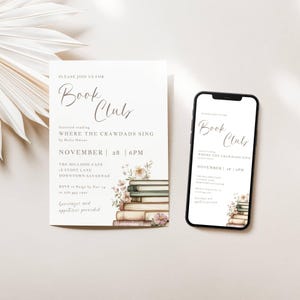 Book Club Invite Template, Cottagecore Invite Digital Book Club, Womens Book Club Meeting, Floral Book Club Invite, Vintage Book Club LLP104