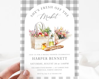 Fresh Off The Market Bridal Shower Invite Template, Farmers Market Theme, She's Off The Market Editable Digital Invite, Flowers, LLP128
