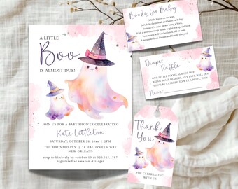 A Little Boo Is Almost Due Baby Shower Invite Template, Girl Pink Little Boo Baby Shower Evite, Halloween Pink Ghost Shower Bundle LLP130