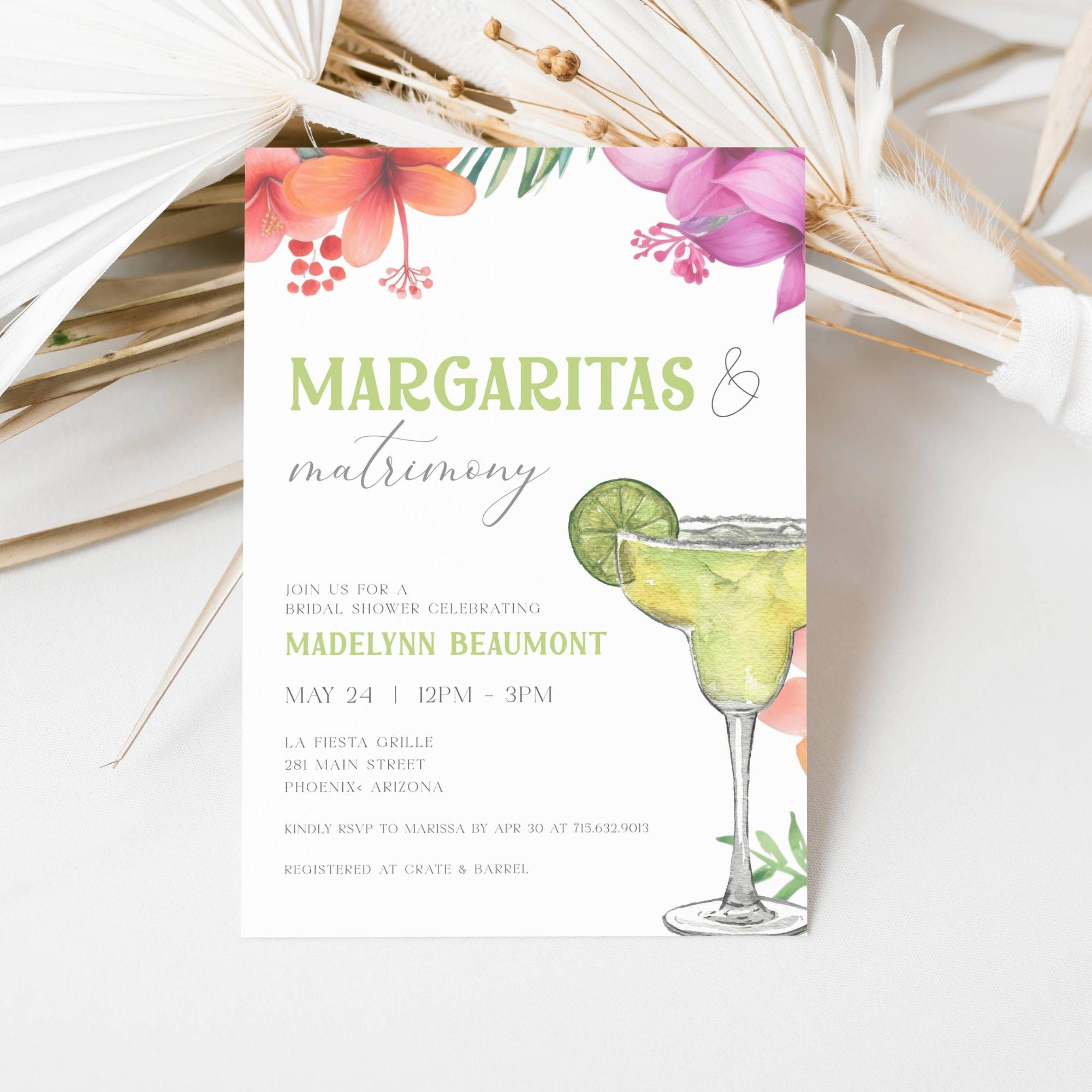 Margs And Matrimony Bridal Shower Invitation Template, Instant Download, Margarita Bridal Shower Fiesta Invite Printable Template, LLP76